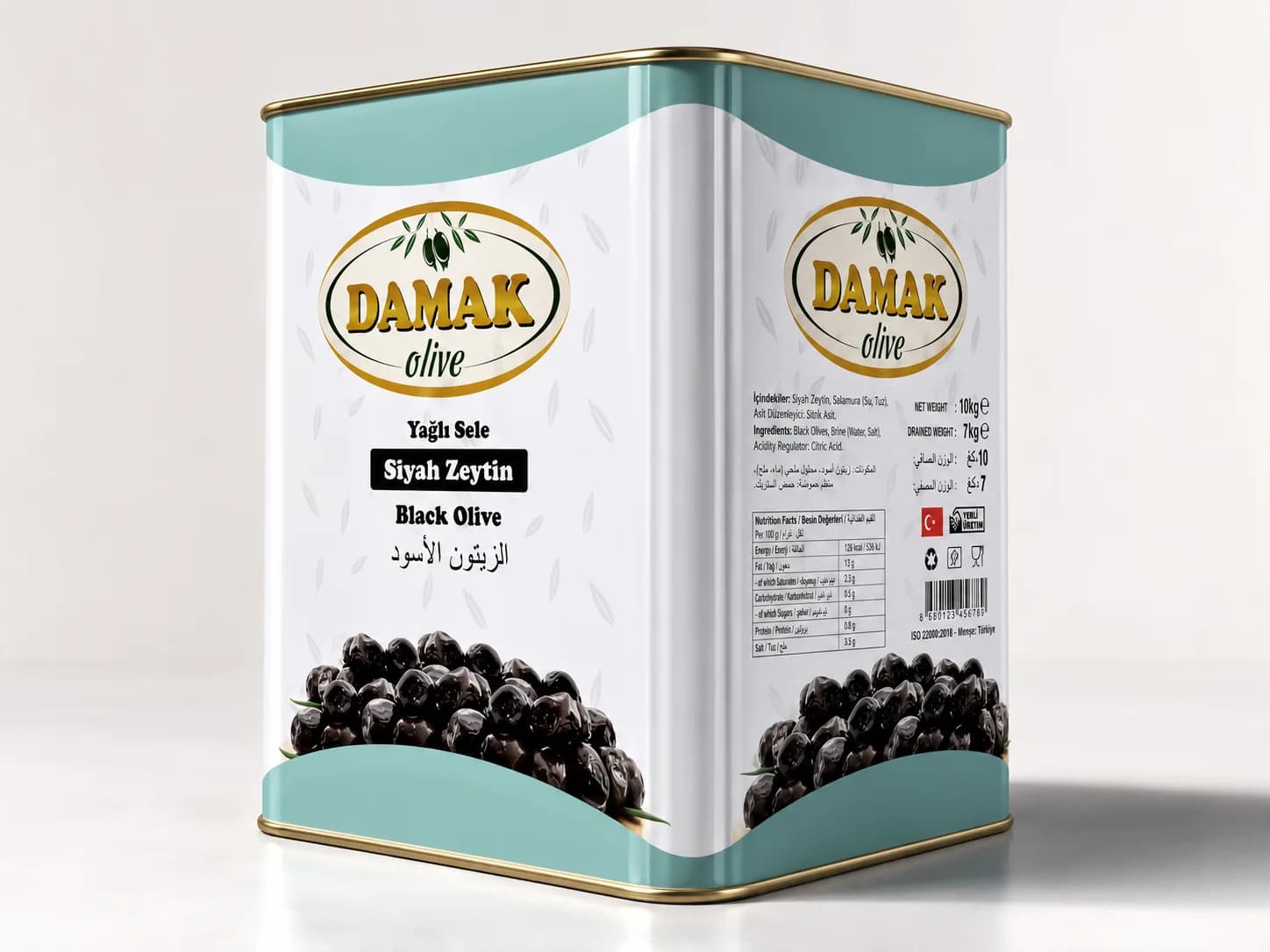 Damak Olive branded oil-cured black olive tin