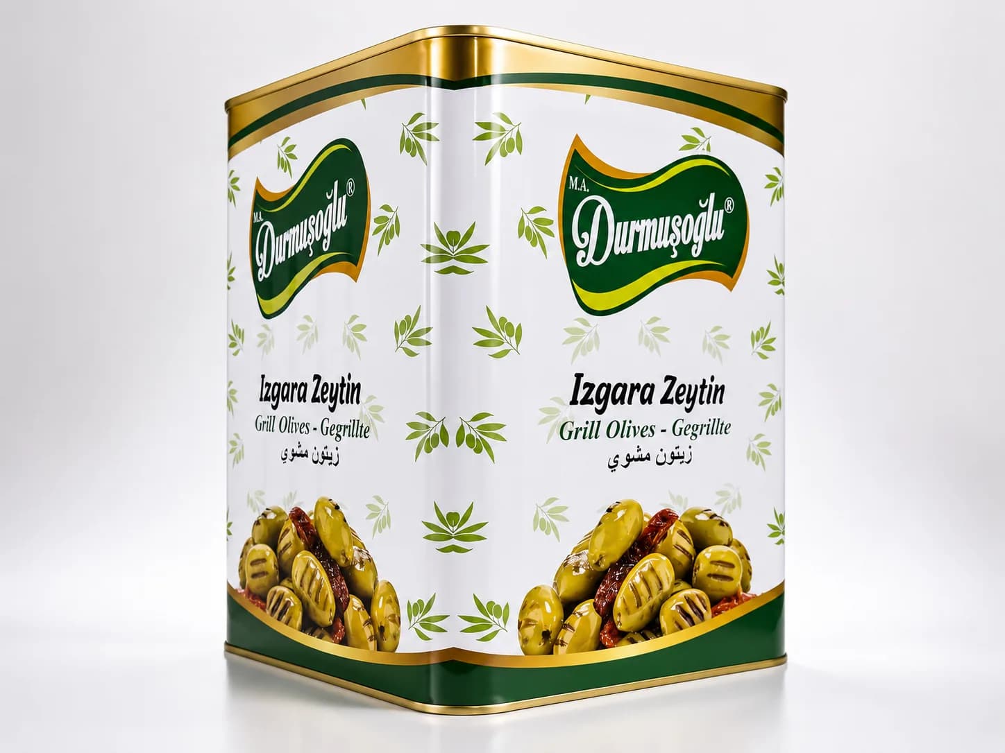Grilled green olive tin packaging