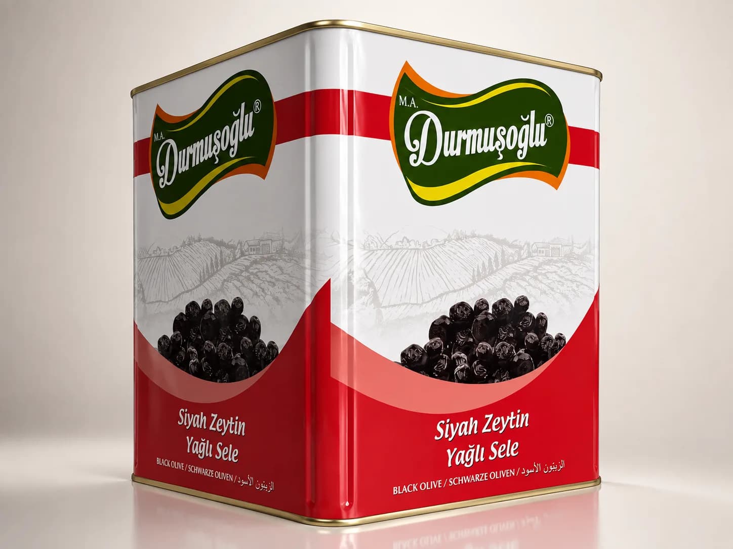 Durmuşoğlu branded oil-cured black olive tin